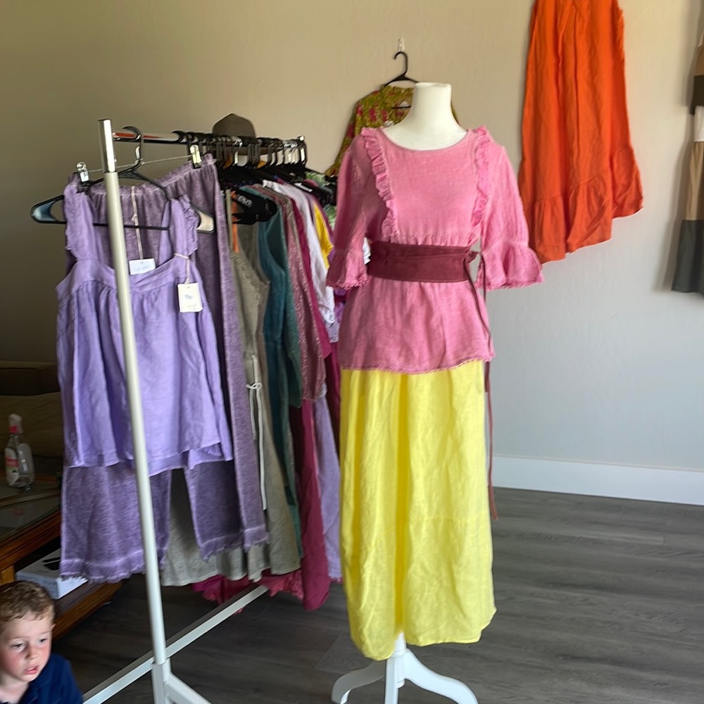 Cotton Blouse + long cotton Skirt. Made in Italy. Boho-Chic.
